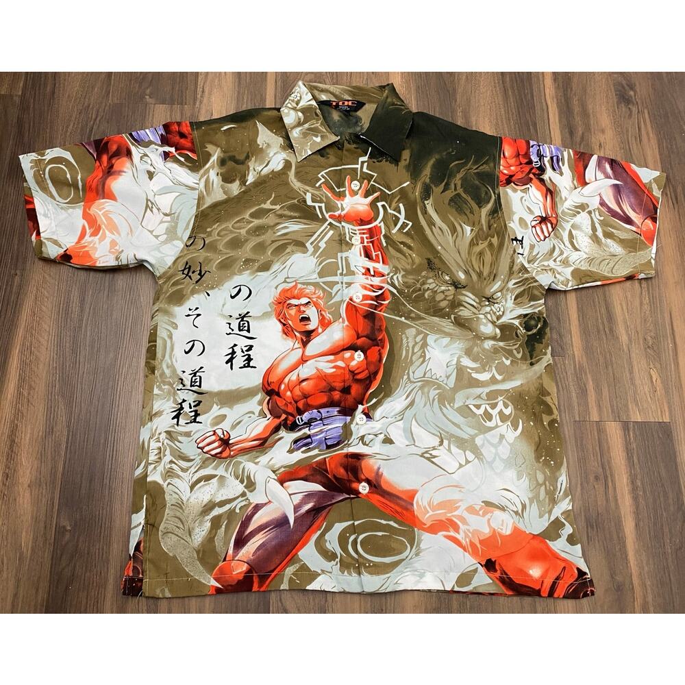 Men TDC Anime Manga "The Journey" all-over graphic print button up shirt L